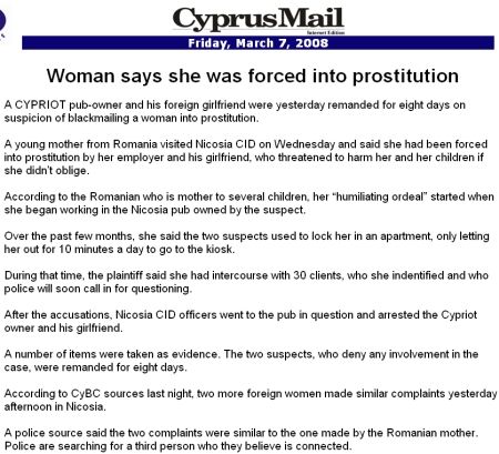 Româncă, forţată să se prostitueze în Cipru