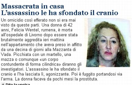 Prostituată româncă, ucisă cu brutalitate în Italia