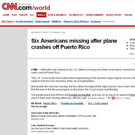 Avion prăbuşit în Puerto Rico