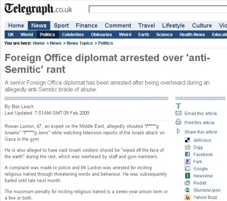 Diplomat britanic, arestat pentru declaraţii antisemite