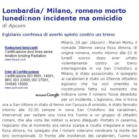 Rom ucis la Milano