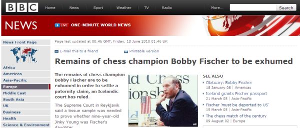 Şahistul Bobby Fischer, deshumat