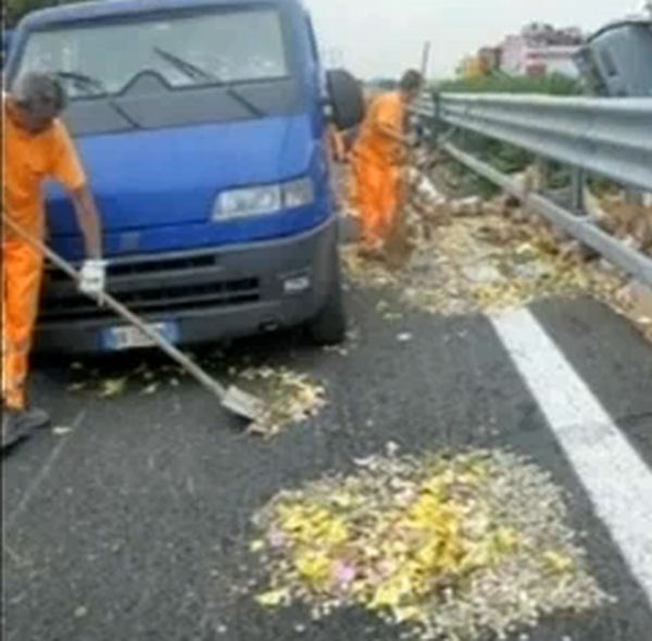 Două milioane de euro împrăştiate pe o autostradă | VIDEO