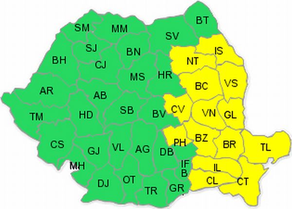 Meteorologii au emis cod galben de ninsoare şi ploi