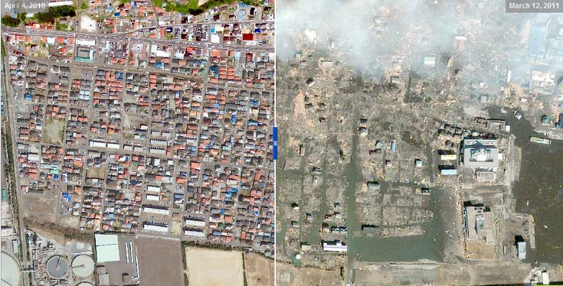 JAPONIA, IMAGINEA DEZASTRULUI: Cum arată, din satelit, oraşele nipone după cutremur şi tsunami