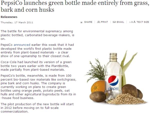 Pepsi lansează sticla de plastic din plante
