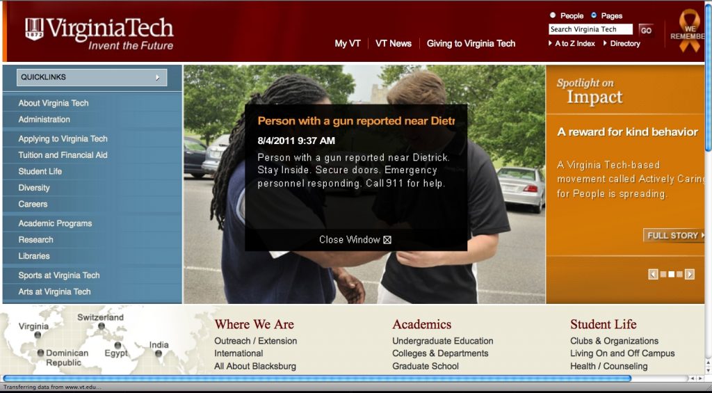 Alertă la Universitatea americană Virginia Tech. Un bărbat înarmat ar fi pătruns în campus