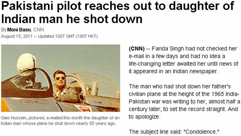 Un pilot pakistanez îi cere iertare fiicei unui aviator indian pe care l-a ucis în război