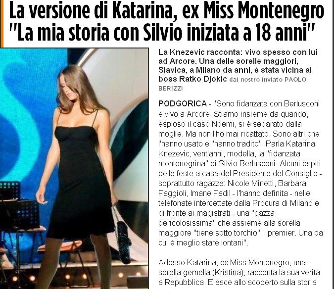 Katarina, fostă Miss Muntenegru: Eu sunt logodnica lui Berlusconi!