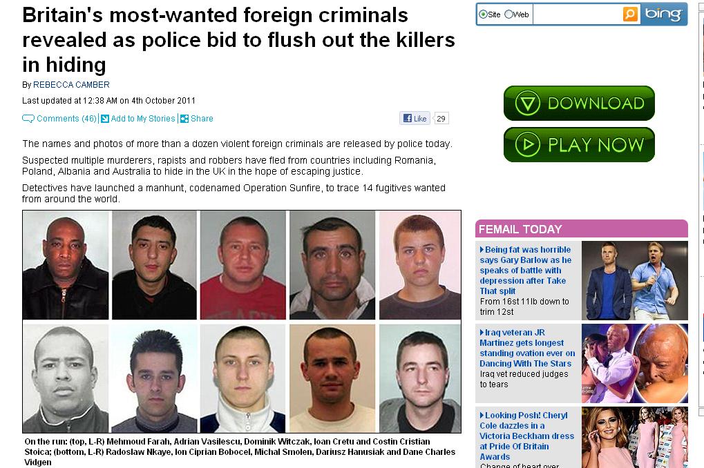 Patru români, printre cei mai căutaţi criminali din Marea Britanie