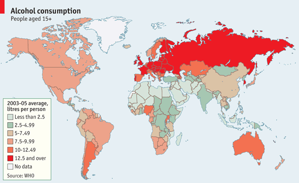 Cât bem? Harta consumului de alcool la nivel global