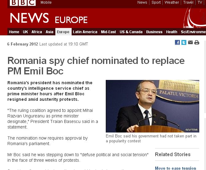 Numirea lui Ungureanu, în presa internațională: Spionul șef din România, în locul lui Emil Boc