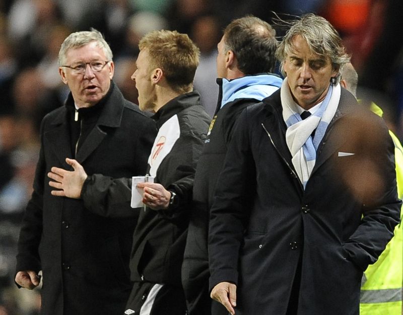 Ferguson a sărit să îl bată pe Mancini în timpul derby-ului oraşului Manchester | VIDEO