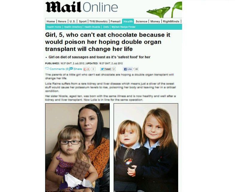 Fetiţa care moare dacă mănâncă ciocolată. Medicii i-au recomandat o dietă cu cârnaţi şi pâine prăjită