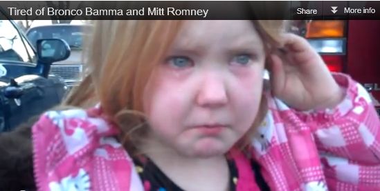 VIDEO VIRAL. Fetiţă de 4 ani PLÂNGÂND: "M-am săturat de Bronco Bamma şi Mitt Romney"