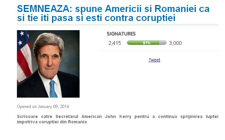 CAMPANIE EVZ. Susțineți petiția "Spune Americii și României că și ție îți pasă și ești contra corupției!"
