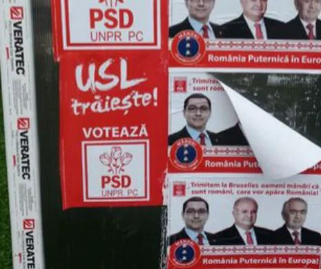 Afişe cu sloganul "USL trăieşte, votează PSD-UNPR-PC" la Târgu Jiu. Antonescu: V-am zis că fură