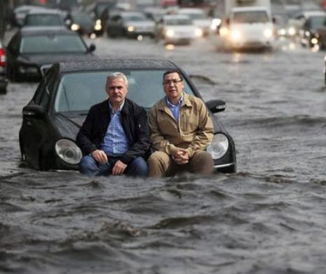 Cele mai tari poante FOTO cu Victor Ponta, în barca pneumatică la inundaţii