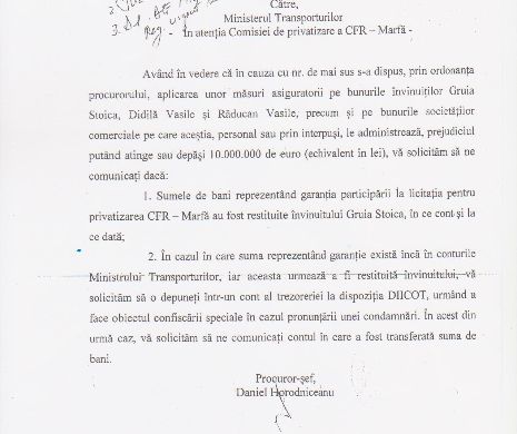 SCANDAL. Ministerul Tranpsorturilor i-a dat lui Gruia Stoica înapoi garanția de 10 milioane de euro, pentru privatizarea CFR Marfă, în loc să-i transfere în conturile DIICOT
