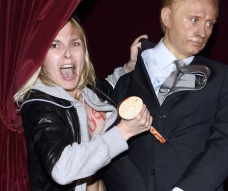 Putin s-a ales cu capul "sfărmat" şi a fost "răpus" cu un TĂRUŞ de o activistă Femen, la Paris | GALERIE FOTO