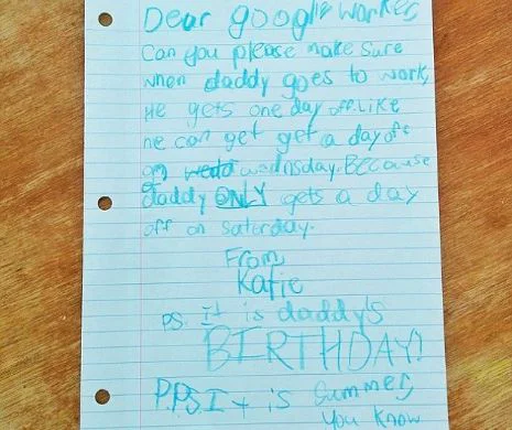 Scrisoarea unei fetițe pentru șeful tatălui ei care a devenit virală: ”Vreaum doar o zi liberă”