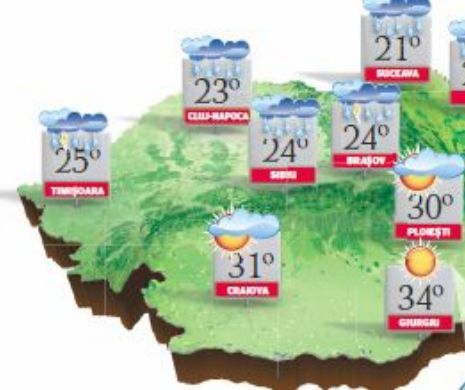 PROGNOZA METEO. Vreme instabilă în Banat, Crișana, Maramureș, Transilvania și Moldova