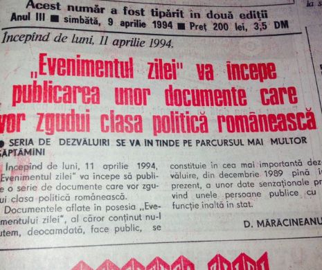 1994, anul marii deconspirări a securiștilor în EVZ. Acum 20 de ani, sute de informatori ai serviciilor secrete au fost scoși la lumină în paginile „Evenimentului zilei”