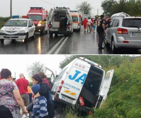 ACCIDENT GRAV, în Arad. Un MICROBUZ cu pasageri s-a ciocnit cu un autoturism pe DN 69: Doi oameni au murit, iar alți șapte sunt răniţi