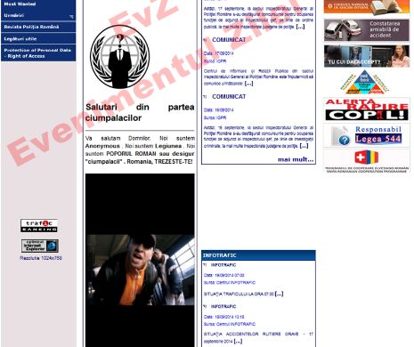 Hackerii de la ANONYMOUS și-au postat MESAJUL pe pagina de internet a unei instituții de forță a STATULUI ROMÂN