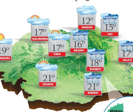 PROGNOZA METEO. Temperaturi normale pentru a doua decadă a lunii octombrie, cu înnorări, vânt și ploi trecătoare