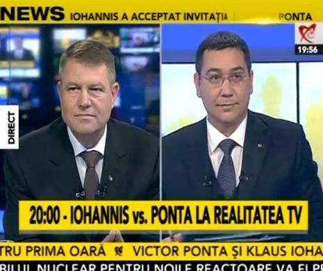 În sfârșit! Dezbatere FAȚĂ ÎN FAȚĂ Victor Ponta-Klaus Iohannis la Realitatea Tv