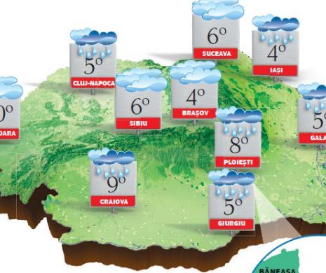 PROGNOZA METEO. Temperaturi în creștere ușoară, înnorări locale și ceață asociată cu burnițe