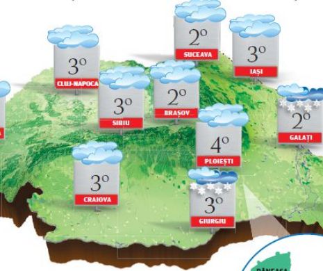 PROGNOZA METEO. Temperaturi normale pentru luna ianuarie, cu precipitații mixte, vânt și polei