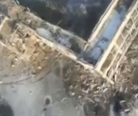 VIDEO ÎNGROZITOR realizat cu o dronă în aeroportul Doneţk din Ucraina. Războiul a transformat zona în loc pentru lupte VDEIO