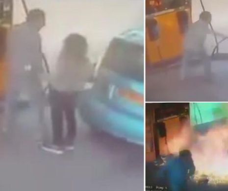 Momente de groază într-o benzinărie: o femeie provoacă un incendiu cu bricheta | VIDEO