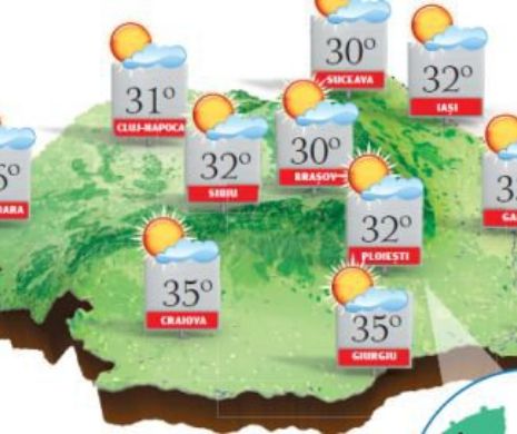 PROGNOZA METEO. Vreme frumoasă, dar caniculară în Banat, Sudul Crișanei, Oltenia și Sud-Vestul Munteniei