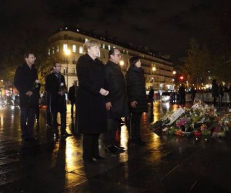Merkel și Hollande au mers în Piaţa Republicii din Paris pentru a aduce  un omagiu victimelor atentatelor | VIDEO