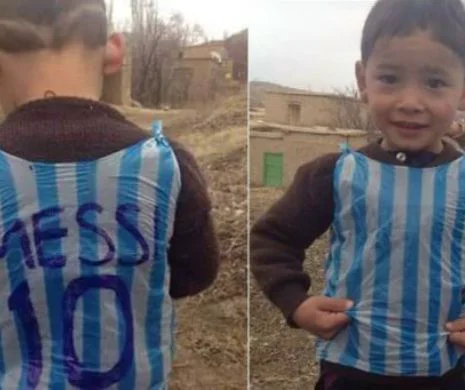 FOTO. Messi i-a dăruit copilului afgan un tricou al Argentinei și o minge