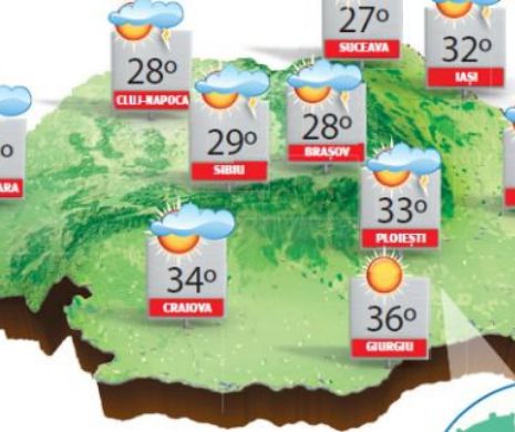 În zonele de câmpie din Oltenia, Muntenia, Moldova şi Dobrogea, vremea va fi caniculară | PROGNOZA METEO