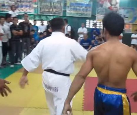 Meci incredibil! Un maestru in Karate il provoaca pe un luptator de Muay Thai! Totul se termina in doar 2 minute! VIDEO