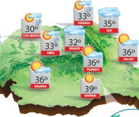 Vreme caniculară în regiunile sudice și estice, unde maximele termice urcă la 39 de grade C | PROGNOZA METEO