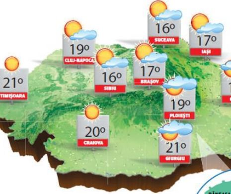Temperaturi în creștere în toată țara, doar în estul Transilvaniei, rămân mai scăzute | PROGNOZA METEO