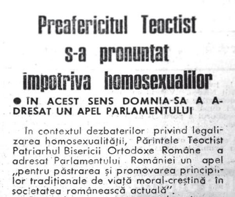 Acum 23 de ani, Patriarhul Teoctist se pronunța împotriva legalizării relațiilor homosexuale | Memoria EVZ
