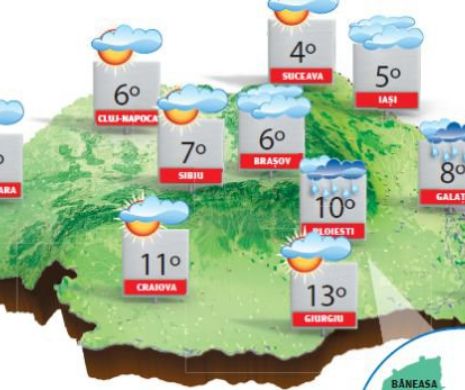 Vreme ploioasă, cu averse și descărcări electrice în sudul și sud-estul țării | PROGNOZA METEO