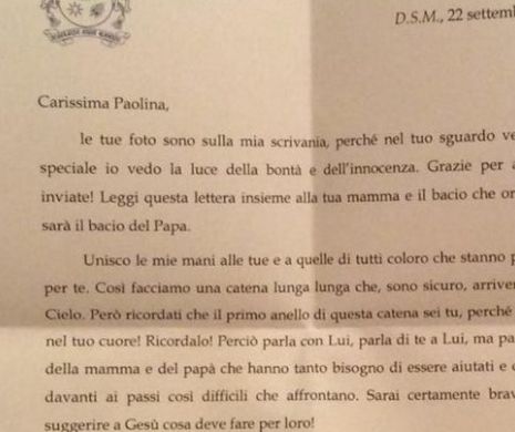 Scrisoarea Papei către o fetiţă de zece ani. “Îndrăznește să-i sugerezi lui Iisus ce să facă”