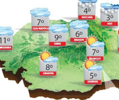 Weekend cu valori termice diurne peste medie, dar, local, și cu ploi, ninsori și polei | PROGNOZA METEO