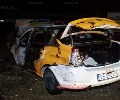 Un aurolac a furat un taxi la Bârlad, a făcut accident şi a luat foc