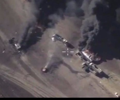 Video: Aviația rusă a atacat un un imens convoi al ISIS; peste 200 de teroriști au fost uciși