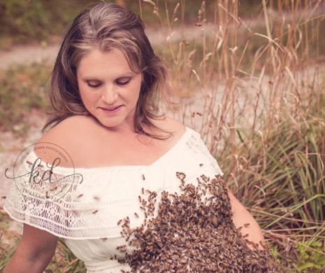 ȘOCANT! O femeie însărcinată a făcut o serie de fotografii acoperită de albine. Galerie Foto!