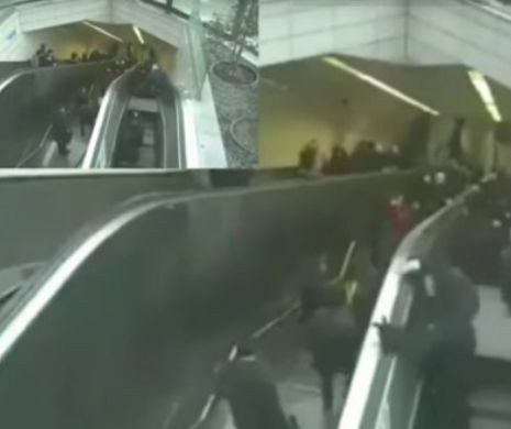 CLIPE DE GROAZĂ la metrou! Bărbat PRINS SUB SCĂRILE RULANTE. O mulțime de oameni S-A PRĂBUȘIT într-o clipă - VIDEO ȘOCANT
